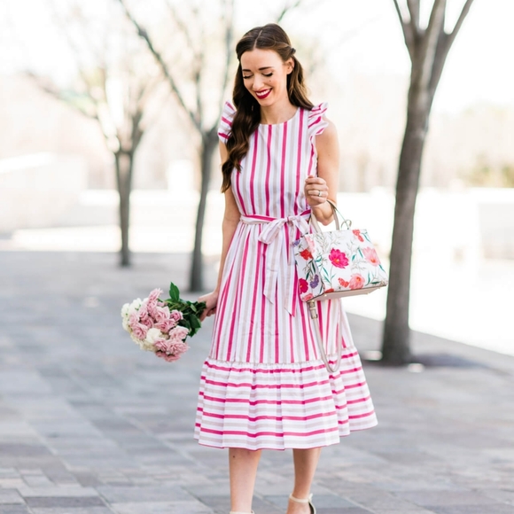 KATE SPADE BNWOT pink striped poplin midi dress - Picture 2 of 14